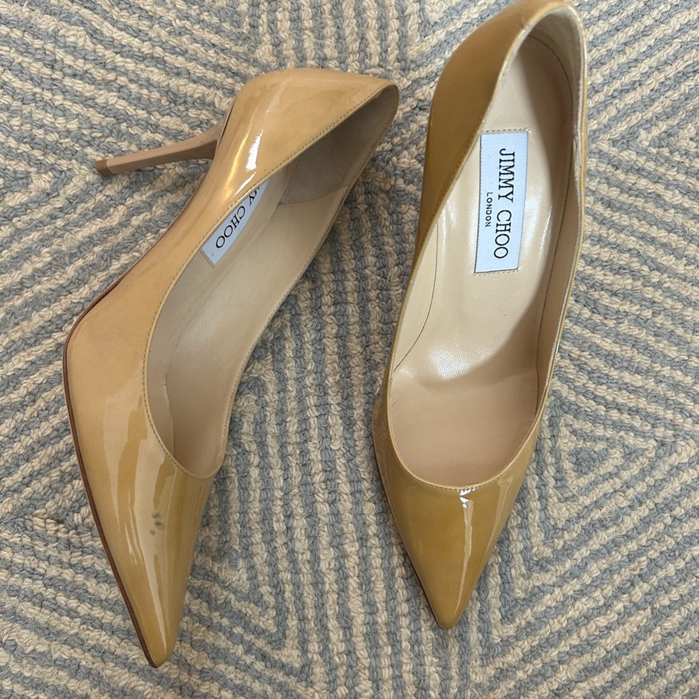 Jimmy Choo Nude Patent Leather Pointed-Toe Pumps